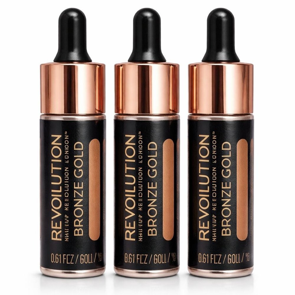 Makeup Revolution Bronze Gold Liquid Highlighter 0.61oz / 18g – Lot of 3 – New